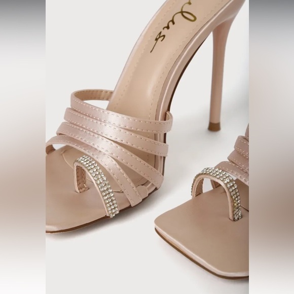 NIB Lulus Juen Light Nude Satin Rhinestone High Heel Slide Sandal -Size 11 - Picture 4 of 10
